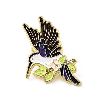 Bird with Branch Enamel Pin, Gold Plated Alloy Animal Badge for Backpack Clothes, Black, 29x19x1.5mm