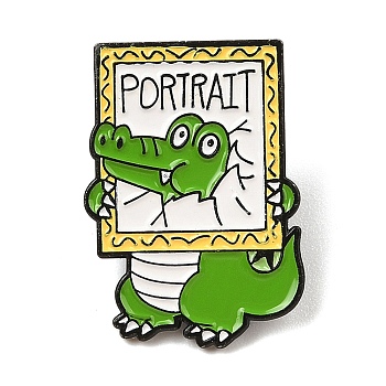 Funny Dinosaur with Portrait Alloy Enamel Pin Brooch for Backpack Clothes, Lime Green, 30x19mm