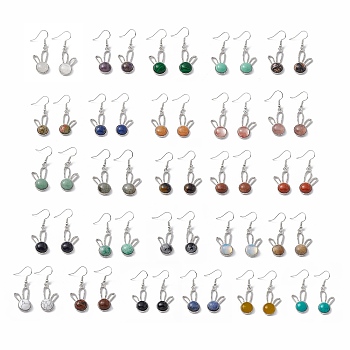 Gemstone Rabbit Dangle Earrings, Platinum Brass Jewelry for Women, 42mm, Pin: 0.6mm
