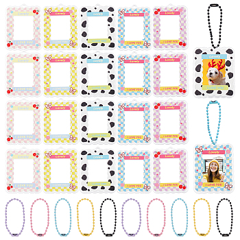 Elite 20Pcs 5 Style Acrylic Photocard Sleeve Keychain, with Iorn Ball Chains, Rectangle, Mixed Color, 104mm, Hole: 3mm, 4Pcs/style