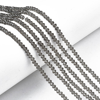 Glass Beads Strands, Faceted, Rondelle, Dark Gray, 3.5x3mm, Hole: 0.4mm, about 113~115pcs/strand, 32~33cm
