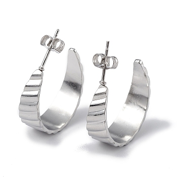 304 Stainless Steel Round Stud Earrings, Half Hoop Earrings for Women, Stainless Steel Color, 22.5x7.5x22.5mm, Pin: 0.7mm