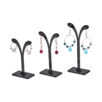 Black Pedestal Display Stand, Jewelry Display Rack, Earring Tree Stand, Black, 5.8~7x8.5~14.5cm, 3stands/set