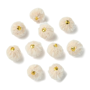 20Pcs Plush Pompom Pendants, Round Charm, with Golden Iron Loops, Floral White, 17.5x15mm, Hole: 1.8mm