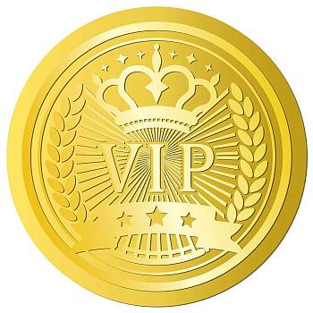 34 Sheets Self Adhesive Gold Foil Embossed Stickers, Round Dot VIP Medal Decorative Decals for Envelope Card Seal, Word, 165x211mm, Stickers: 50mm, 12pcs/sheet
