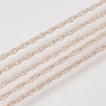 Soldered Brass Covered Iron Rope Chains, with Spool, Rose Gold, 2.5x1.5x0.2mm, about 328.08 Feet(100m)/roll