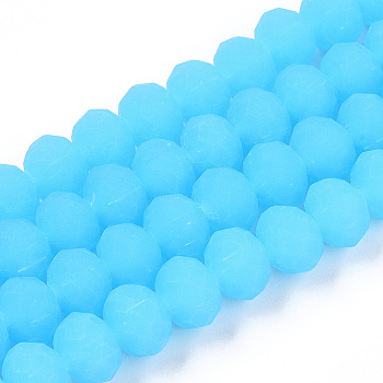 Imitation Jade Solid Color Glass Beads Strands, Faceted, Frosted, Rondelle, Deep Sky Blue, 10mm, Hole: 1mm