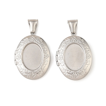 316 Stainless Steel Locket Pendants, Oval Charms, with 304 Stainless Steel Snap on Bails, Long-Lasting Plated, Stainless Steel Color, 33.5x23.5x6mm, Hole: 9x3.5mm, Inner Diameter: 18x13mm & 23x16mm