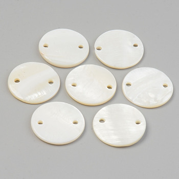 Natural Freshwater Shell Links/Connectors, Undyed, Flat Round, Seashell Color, 25x2.5mm, Hole: 2mm