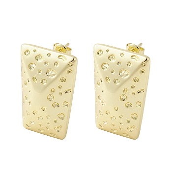 Brass Stud Earrings, Trapezoid, Real 18K Gold Plated, 26.5x18mm