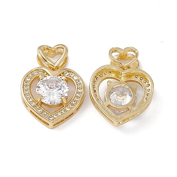Brass Clear Cubic Zirconia Pendants, Heart Charms, Real 18K Gold Plated, 22.5mm, Hole: 2x3.5mm