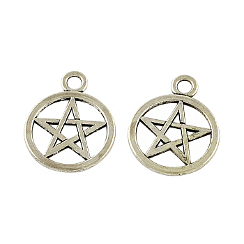 Tibetan Style Alloy Ring with Star Pendants, Cadmium Free & Lead Free, Antique Silver, 25x20x1.5mm, Hole: 3mm, about 308pcs/500g