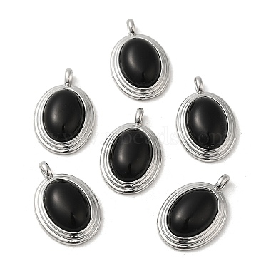 Real Platinum Plated Oval Black Onyx Pendants