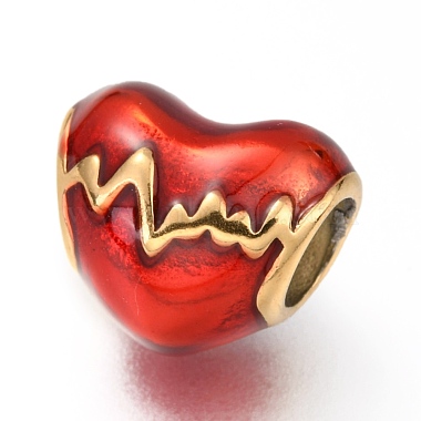 Red Heart Stainless Steel+Enamel European Beads