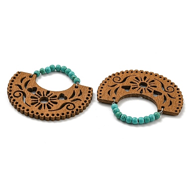 Laser Cut Poplar Wood Pendants Bag Charms with Dyed Synthetic Turquoise(FIND-G073-06)-2