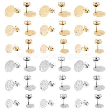 Golden & Stainless Steel Color Flat Round 304 Stainless Steel Stud Earring Findings