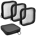 4Pcs Nylon Mesh and Polyester Fiber Cosmetic Zipper Storage Clutch Bags, Rectangle, Black, 130x125x18mm(ABAG-CN0001-57C)