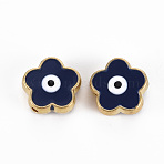 Rack Plating Alloy Enamel Beads, Cadmium Free & Lead Free, Flower with Evil Eye, Blue, 11x12x4~5mm, Hole: 1.8mm(ENAM-S122-044C-02-RS)