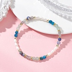 Natural Mixed Gemstone Beads Stretch Bracelets for Women, Round, with Natural Cultured Freshwater Pearl & Brass, Inner Diameter: 2.03 inch(5.15cm)(BJEW-JB13316-02)