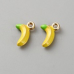 Alloy Enamel Charms, Fruit Charm, Light Gold, Banana, 9.5x12x3.5mm, Hole: 2mm(ENAM-CJC0021-21KCG-06)
