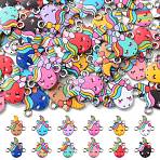 60Pcs 12 Styles Alloy Enamel Connector Charms, Unicorn Links, Platinum, Mixed Color, 19x18mm, 5pcs/style(ENAM-CJ0004-32)