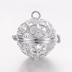 Brass Cage Pendants, For Chime Ball Pendant Necklaces Making, Hollow Round, Silver Color Plated, 17x17.5x14.5mm, Hole: 1mm, Inner Diameter: 11.5mm(KK-K173-06S)