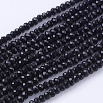 Glass Beads Strands, Faceted, Rondelle, Black, 2.9~3.3x2~2.5mm, Hole: 0.5mm, about 135~140pcs/strand, 32~34cm(GLAA-G045-B02)