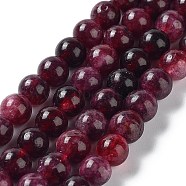 Dyed Natural Malaysia Jade Beads Strands, Round, Dark Red, 6~6.5mm, Hole: 1mm, about 30pcs/strand, 7.28 inch(18.5cm)(G-G021-01A-04)
