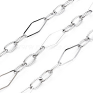 304 Stainless Steel Figaro Chains, Rhombus & Oval, Soldered, with Spool, Stainless Steel Color, 19.5x7~8x1mm, about 82.02 Feet(25m)/Roll(CHS-S008-013P)
