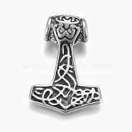 304 Stainless Steel Pendants, Thor's Hammer, Antique Silver, 40x28x10mm, Hole: 7mm(STAS-F158-51AS)