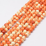 Natural Ocean White Jade Beads Strands, Dyed, Round, Dark Orange, 10mm, Hole: 1mm, about 37~40pcs/strand, 15.75 inch(40cm)(G-E346-10mm-06)