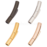 4 Sets 4 Colors 316L Surgical Stainless Steel Bayonet Clasps, with Push Button, Curved Tube, Mixed Color, 30x5mm, Hole: 3.2mm, 1 set/color(STAS-OC0001-17A)