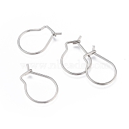 304 Stainless Steel Hoop Earrings Findings, Kidney Ear Wires, Stainless Steel Color, 18x13x0.8mm(STAS-H436-02P)