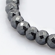 Faceted Round Non-magnetic Synthetic Hematite Beads Strands, Black, 6mm, Hole: 1mm, about 69pcs/strand, 16 inch(G-P061-60-6mm)