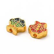 Rack Plating Alloy Enamel Beads, Fish, Matte Gold Color, 12x11.8x4mm, Hole: 2mm(PALLOY-A001-44MG)