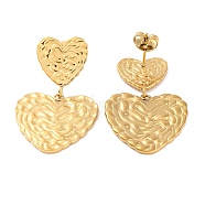 Ion Plating(IP) 304 Stainless Steel Stud Dangle Earrings, Heart with Groove, Real 14K Gold Plated, 38x22mm(EJEW-G395-24G)