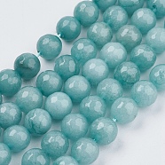 Natural Jade Bead Strands, Dyed, Faceted, Round, Pale Turquoise, 8mm, Hole: 1mm, 48pcs/strand, 14.5~14.9 inch(G-R166-8mm-20)