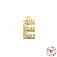 Real 18K Gold Plated 925 Sterling Silver Micro Pave Clear Cubic Zirconia Charms, Initial Letter, Letter E, 9.5x4.5x1.5mm, Hole: 0.9mm(STER-P054-10G-E)