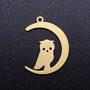201 Stainless Steel Pendants, Crescent Moon with Owl, Golden, 23.5x17.5x1mm, Hole: 1.5mm(STAS-Q201-JN291-2)