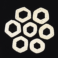 Handmade Reed Cane/Rattan Woven Linking Rings, For Making Straw Earrings and Necklaces, Bleach, Hexagon, Beige, 40~46x38~44x4~6mm, Inner Measure: 20~28x18~26mm(X-WOVE-T006-127A)