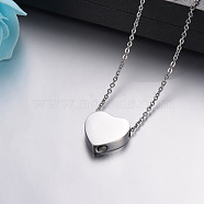 Heart Urn Ashes Pendant Necklace, 316L Stainless Steel Memorial Jewelry for Men Women, Stainless Steel Color, Pendant: 20x20mm(BOTT-PW0001-045S)
