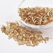 Glass Bugle Beads, Silver Lined, Wheat, 12x2mm, Hole: 0.5mm, about 5000pcs/bag(SEED-E001-12mm-22)