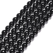 Gemstone Beads Strands, Black Onyx, Natural Faceted(128 Facets) Round, Dyed & Heated, 12mm, hole: 1mm, 15 inch(X-G-G873-12MM)