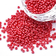 11/0 Czech Opaque Glass Seed Beads, Lustered, Round, Crimson, 2.2x1.5mm, Hole: 0.7mm, about 500g/bag(SEED-N004-003B-22)
