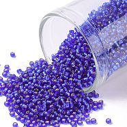 TOHO Round Seed Beads, Japanese Seed Beads, (28F) Silver Lined Frost Dark Sapphire, 15/0, 1.5mm, Hole: 0.7mm, about 15000pcs/50g(SEED-XTR15-0028F)
