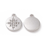 Alloy Charms, with Crystal Rhinestone, Flat Round with Star, Platinum, 12x10x2mm, Hole: 1.2mm(FIND-I020-05P)