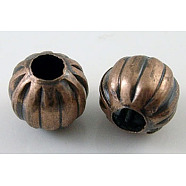Iron Corrugated Beads, Nickel Free, Red Copper, Round, 8mm in diameter, hole: 3mm(X-E300Y-NFR)