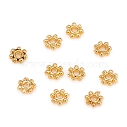 Brass Daisy Spacer Beads, Long-Lasting Plated, Flower, Golden, 4x1mm, Hole: 1mm(X-KK-D160-18G)
