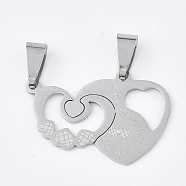 201 Stainless Steel Split Pendants, Quote Pendants, for Lovers, Heart with Heart, with Word, Stainless Steel Color, 21x31x1mm, Hole: 8x4mm(STAS-T048-36)