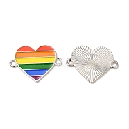 Rainbow Color Alloy Enamel Connector Charms, Heart Links, Cadmium Free & Nickel Free & Lead Free, Platinum, Colorful, 20x27x1.3mm, Hole: 2mm(ENAM-C005-13P)